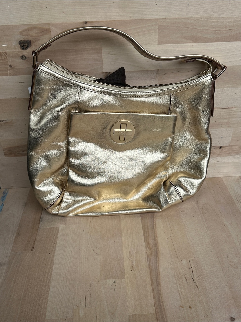 Vintage Metallic Gold Shoulder Bag by Unknown Brand - Chic Everyday Hobo